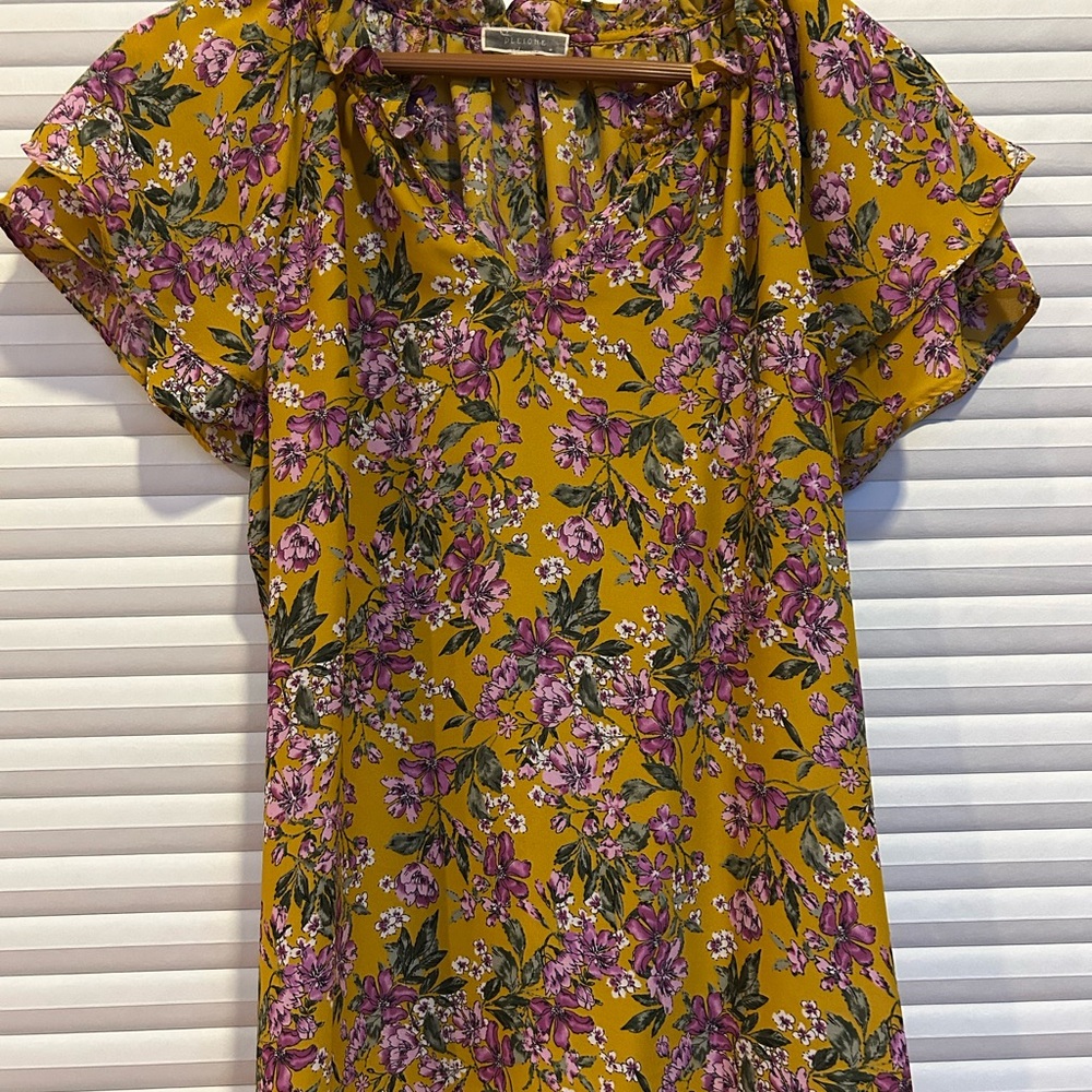 Pleione Yellow and Purple Floral Blouse
